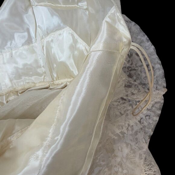 VTG 50s 60s Lace Bridal Party Dress Cream White Cottagecore Prairie Fit Flare S - Picture 16 of 16